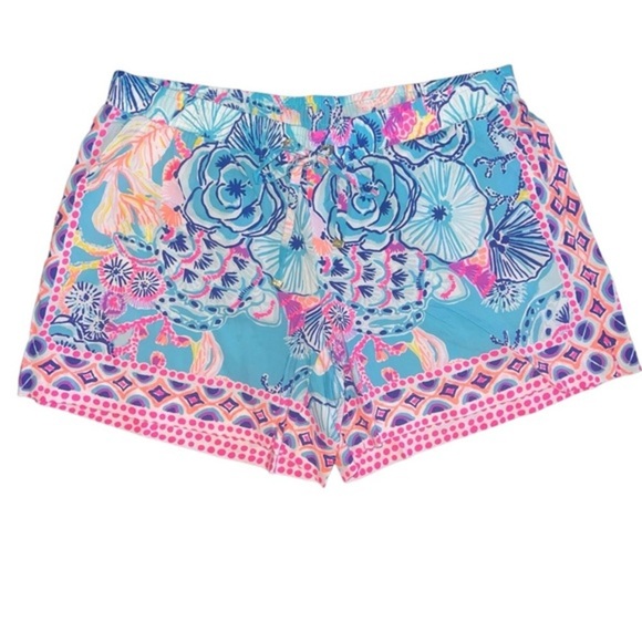 NWOT Lilly Pulitzer Katia Mid Rise 5” Shorts Once Upon A Time Bali Blue Medium - Picture 1 of 11